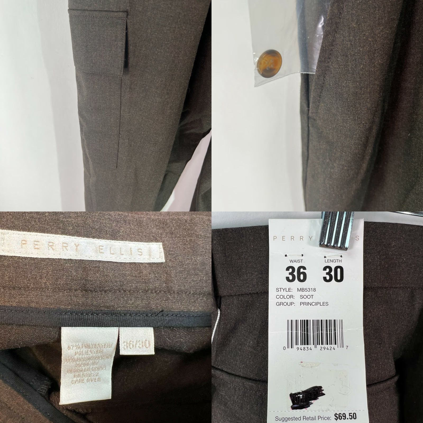 Perry Ellis Perry Ellis Mens Dress Pants Flat Front Low Rise Brown 36X30 Pant Men Size 36X30 Size US 36 / EU 52 - 8 Thumbnail