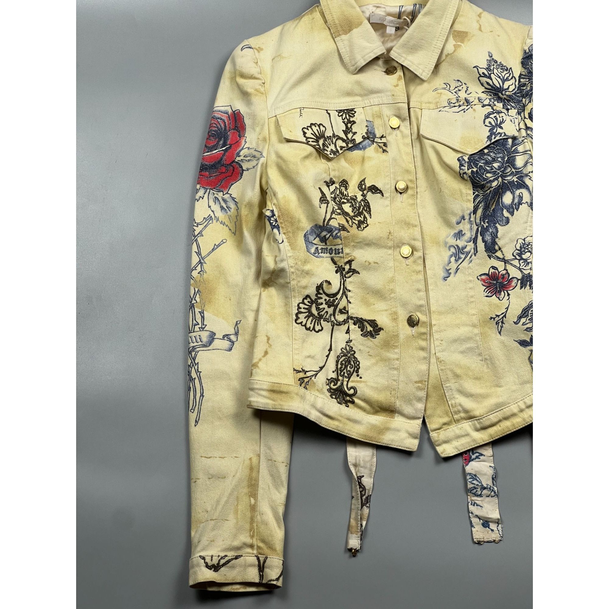 Roberto Cavalli 2003 Roberto Cavalli Runway Tattoo Denim Jacket (Y0879) Size S / US 4 / IT 40 - 4 Thumbnail