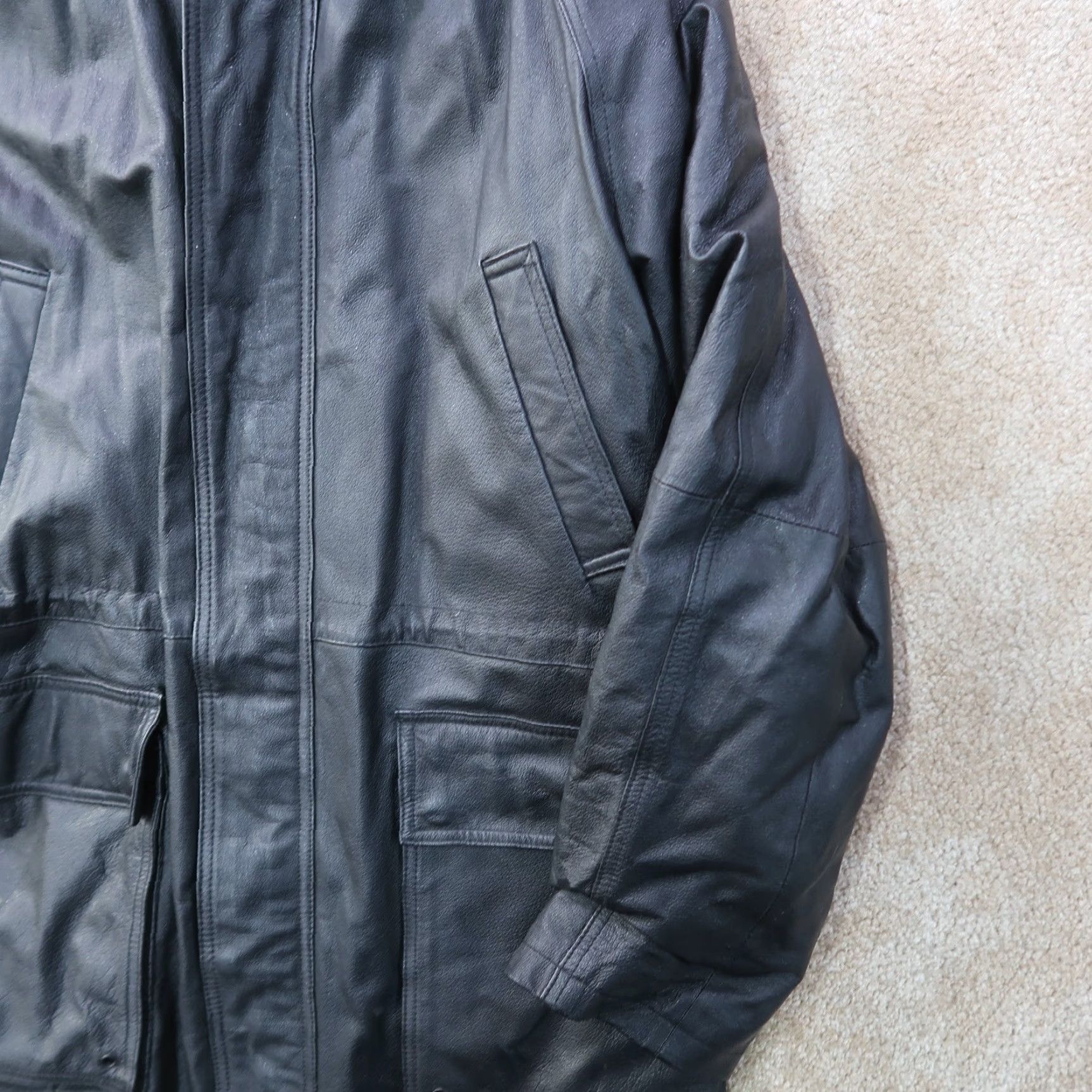 Vintage VINTAGE Phase Two Leather Jacket Overcoat Mens Large Full Zip Insulated Black Size US L / EU 52-54 / 3 - 3 Thumbnail