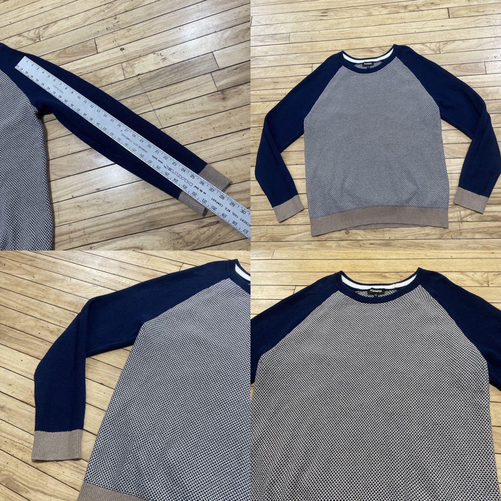 Express VINTAGE Express Knit Statement Sweater Men 2XL Texture Old Money Yacht Preppy Cotton XXL Cream Tan Blue, 80s 90s Classic, Wool? Wait - hold on. Size US XXL / EU 58 / 5 - 9 Thumbnail