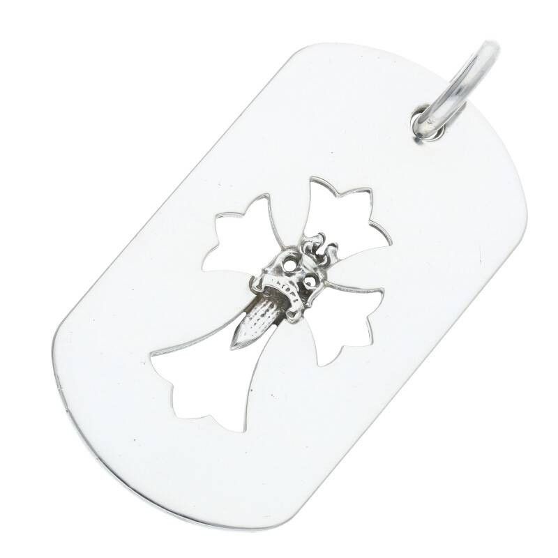 image of Chrome Hearts Cross Cutout Dagger Dog Tag in Silver, Men's