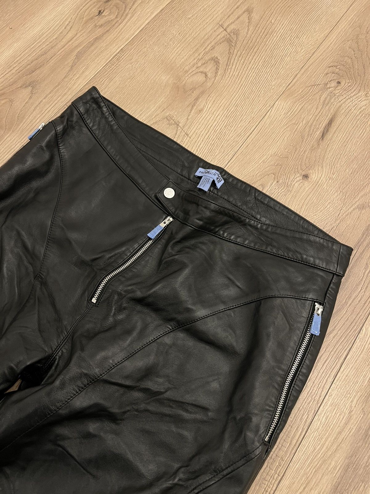 H&M × Mugler Exclusive Mugler x H&M Black Leather Panelled Trousers Size US 40 / EU 56 - 2 Thumbnail