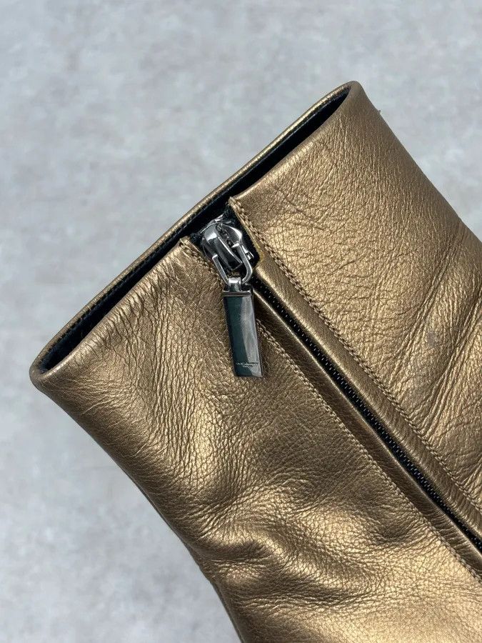 Saint Laurent Paris Saint Laurent Gold Leather Ruched Block Heel Bootie Size US 8 / IT 38 - 10 Thumbnail