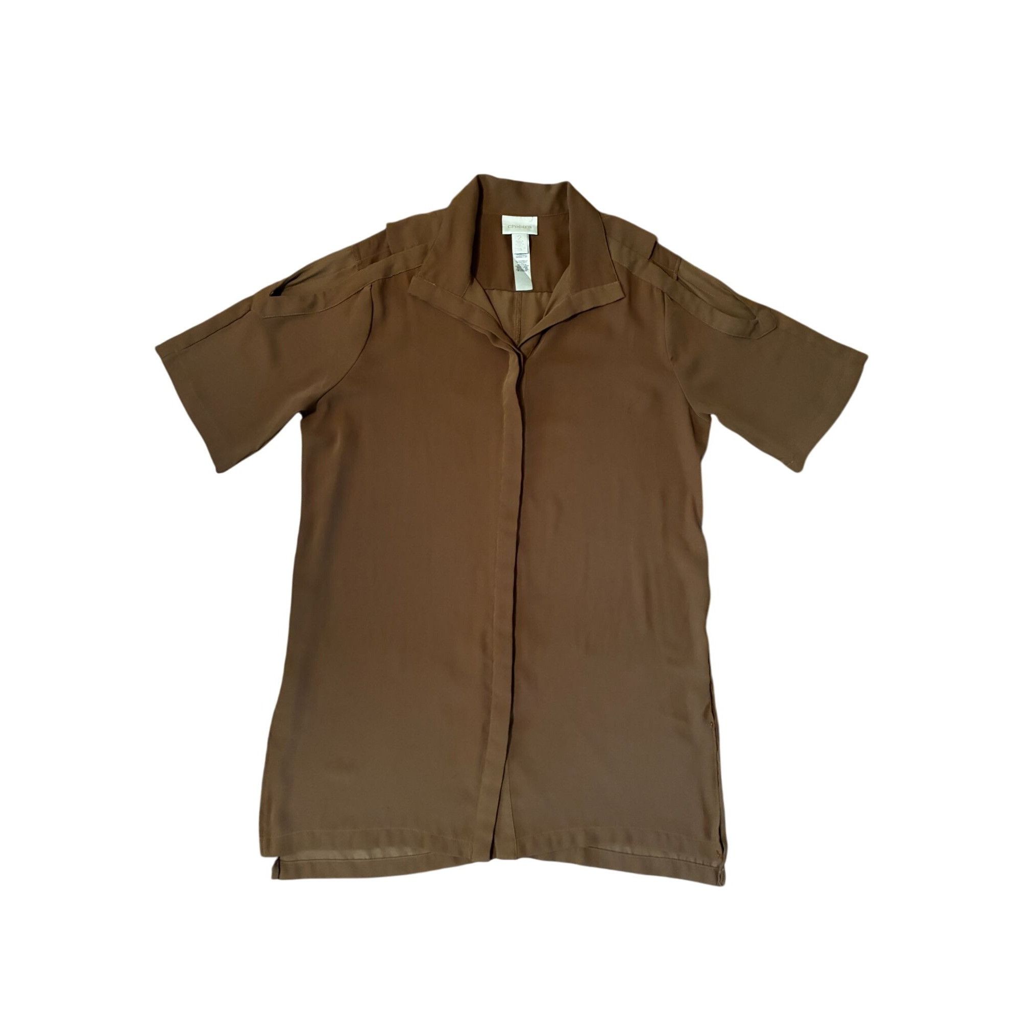 Chicos Chicos Brown Short-Sleeve Buttonless Open Shoulder Utility Size XS / US 0-2 / IT 36-38 - 1 Thumbnail