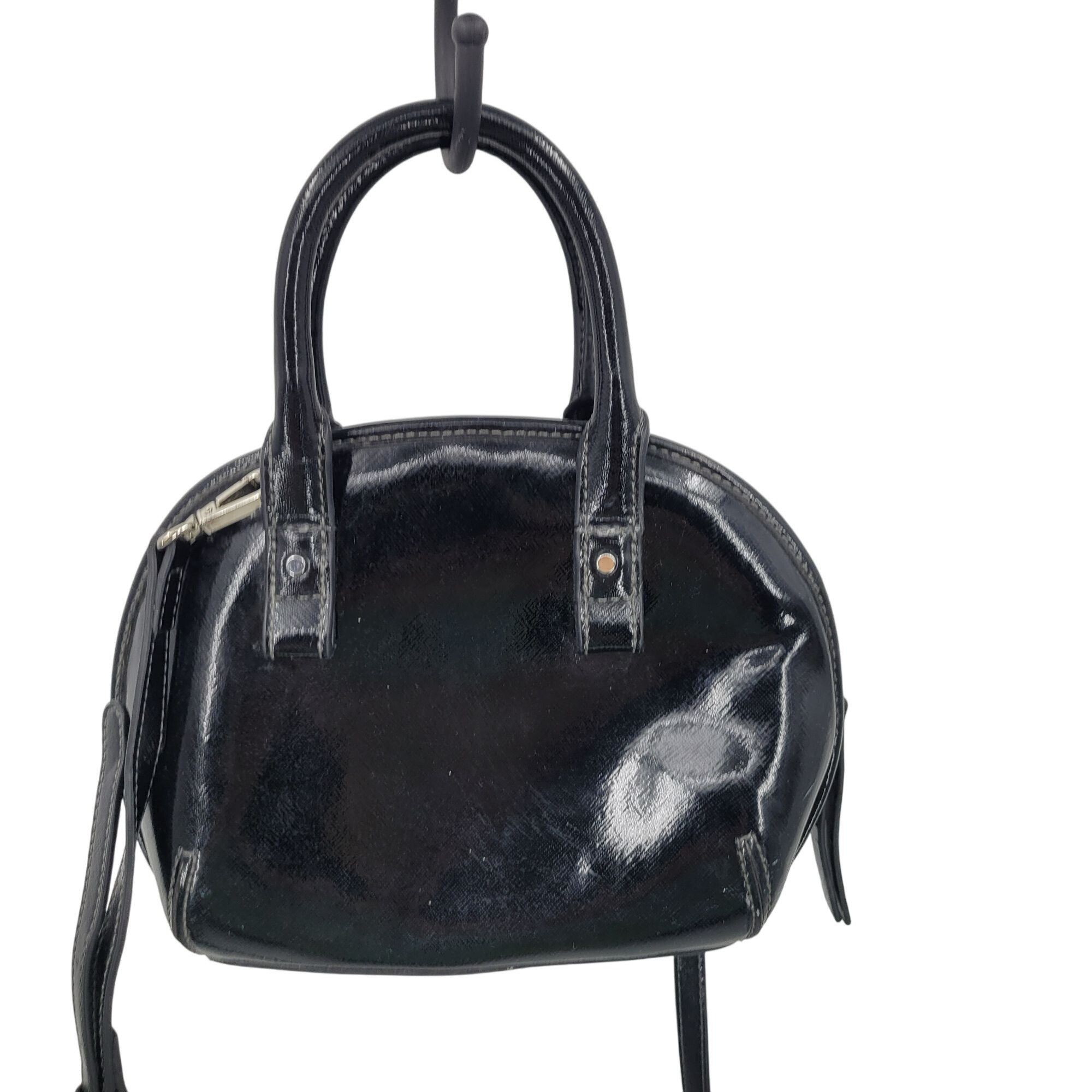 Nine West Vtg Black Faux Patent Leather Mini Top Handle Satchel Crossb Size ONE SIZE - 4 Thumbnail