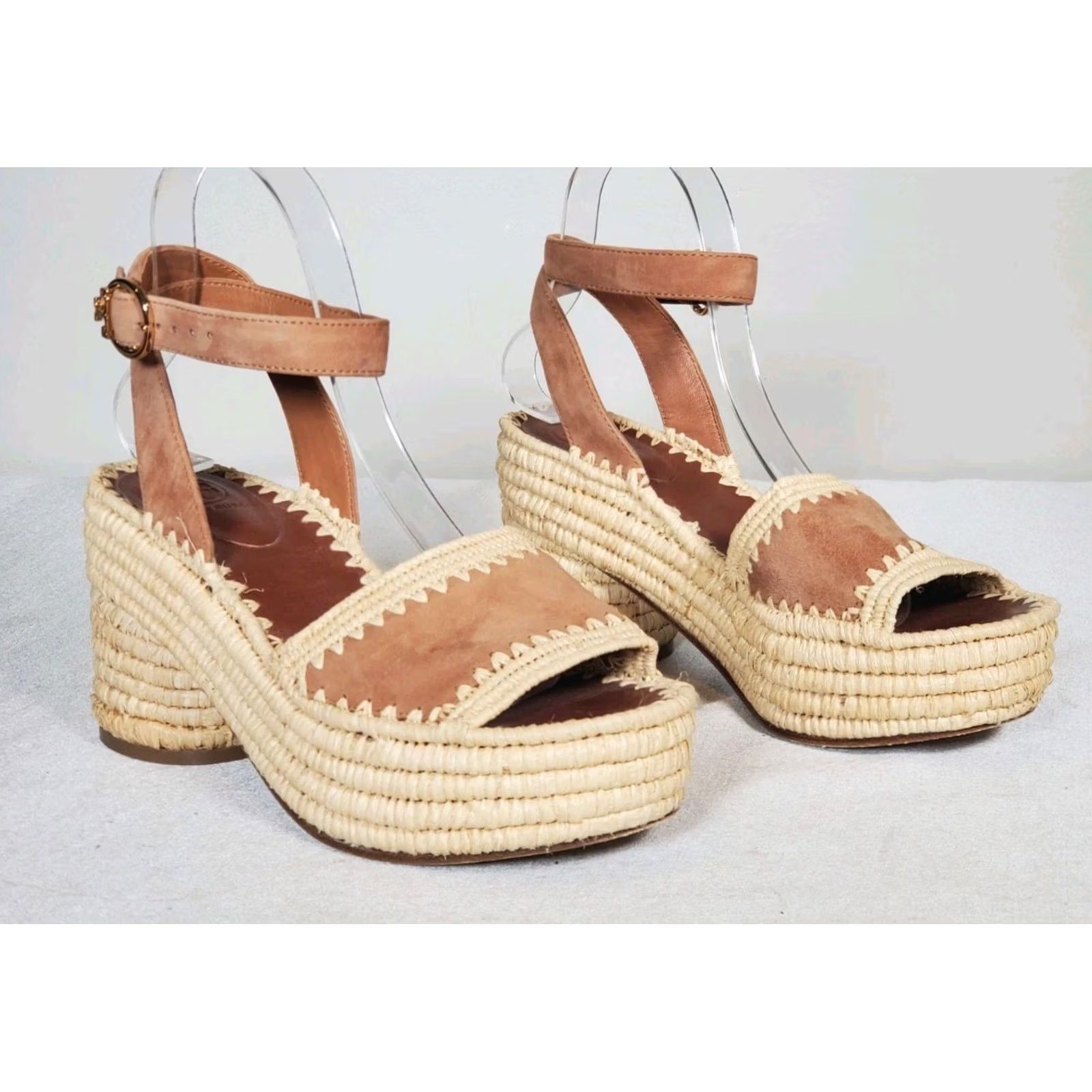 Tory Burch Tory Burch Arianne 90mm Raffia Platform Sandal Tan Suede Ankle Strap Women US 8 Size US 8 / IT 38 - 2 Thumbnail