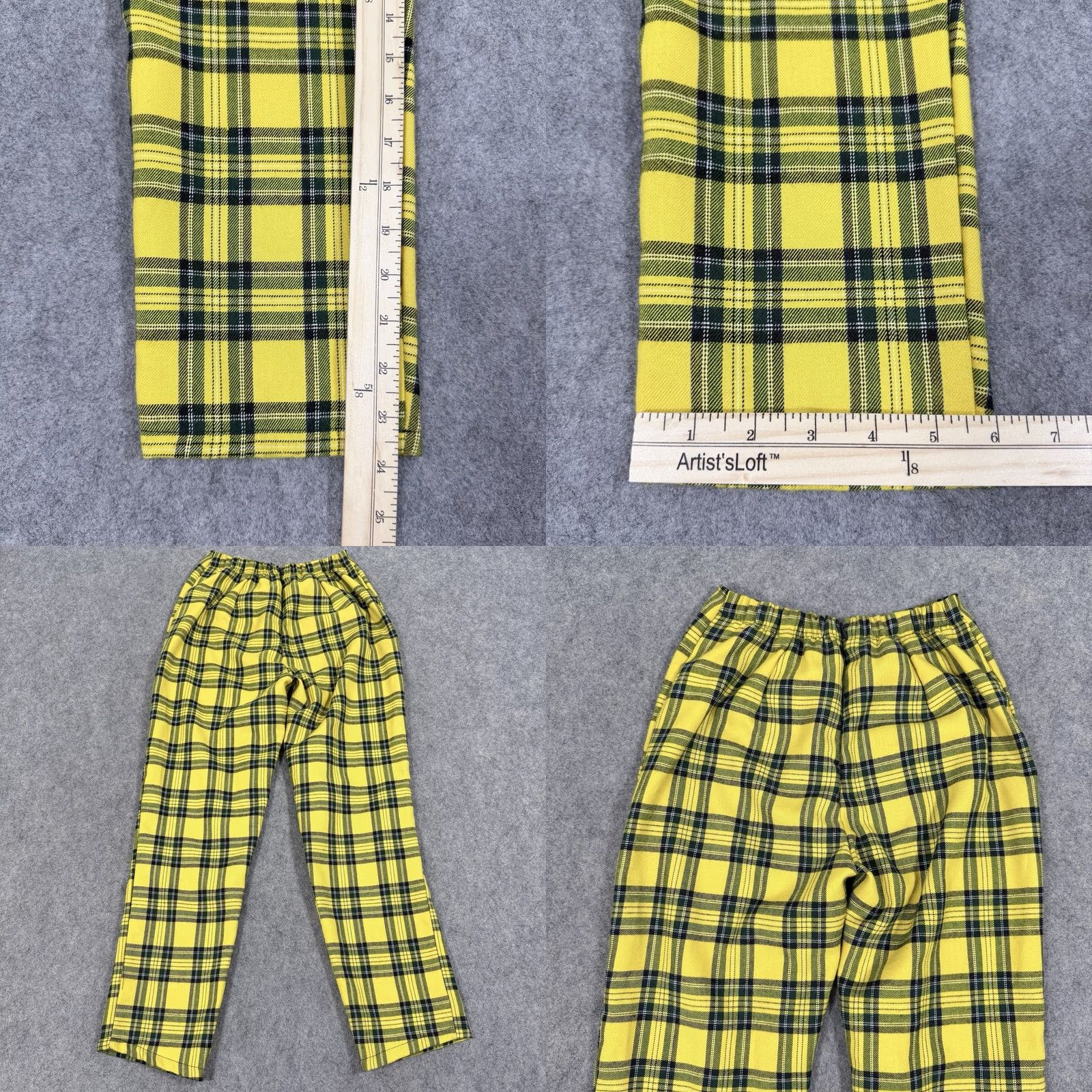Vintage Purrr Melrose Pants Women's 90s Yellow Plaid Back-Zip Slimming Elastic Waist Casual Workwear Straight Inseam 23.75" Size 24 Regular Size 42" / US 20 - 10 Thumbnail