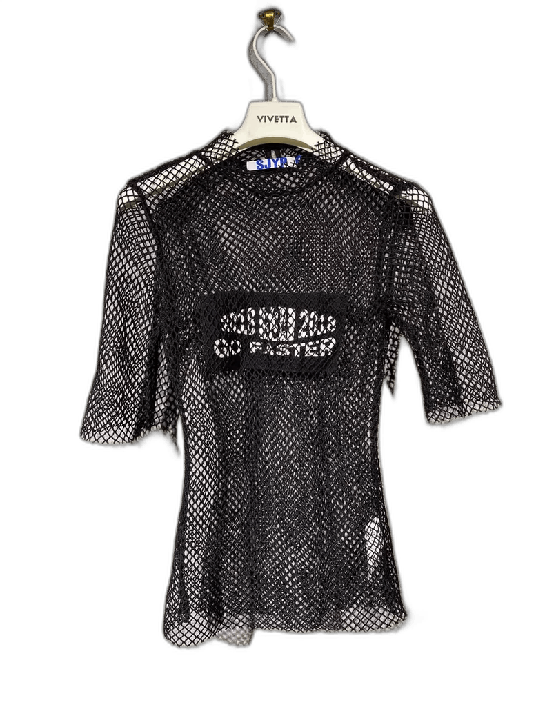 Anonymous Club Black Mesh Top with Text Design-yf Size US S / EU 44-46 / 1 - 1 Thumbnail