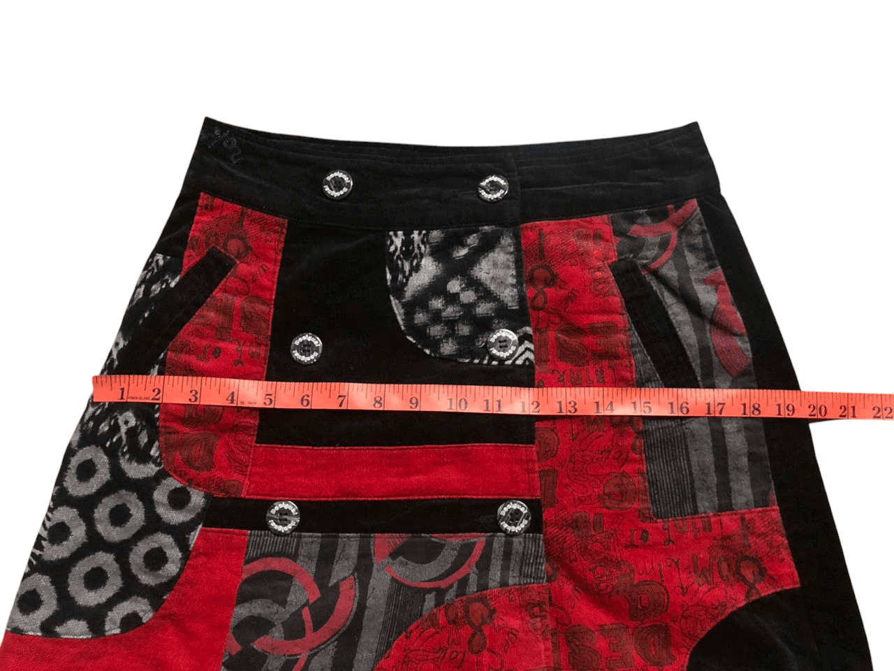 Designer × Japanese Brand Rare💥Desigual Corduroy Double Button Mini Skirt Size 29" - 14 Thumbnail