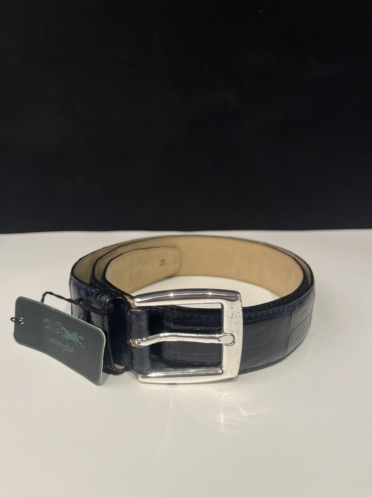 Vintage erreghé genuine crocodile leather navy belt Italian DS 70’s Size 30 - 1 Thumbnail