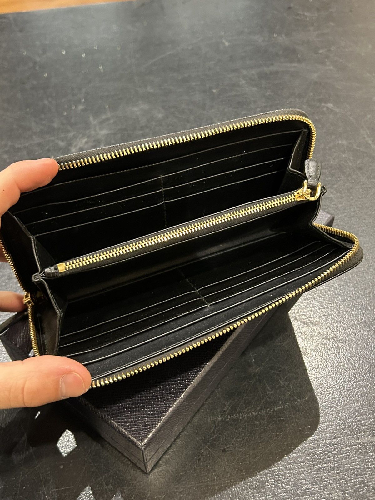 Prada Prada Saffiano Long Zip Wallet - Black Size ONE SIZE - 3 Thumbnail