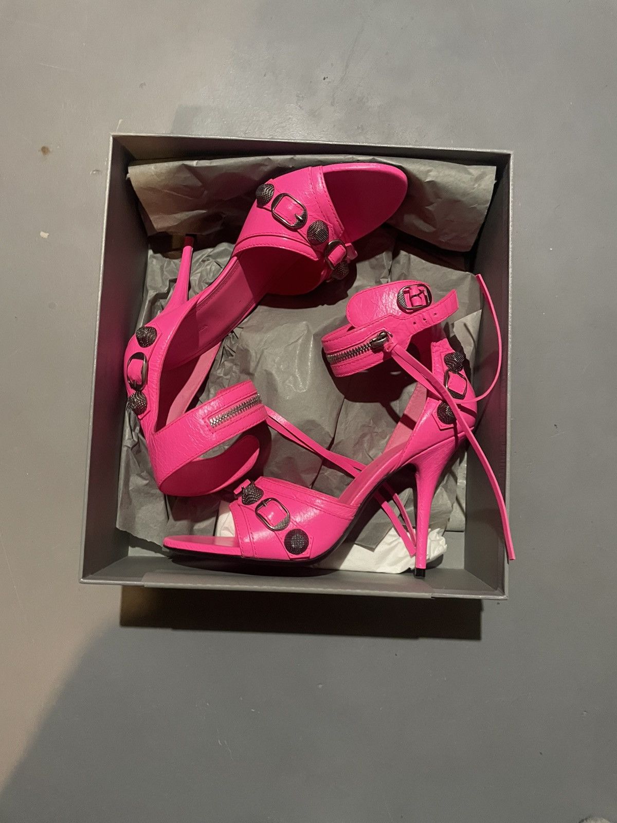 Balenciaga Balenciaga Womens Flou Pink Cagole Leather Studded Stiletto Size US 8.5 / IT 38.5 - 3 Thumbnail