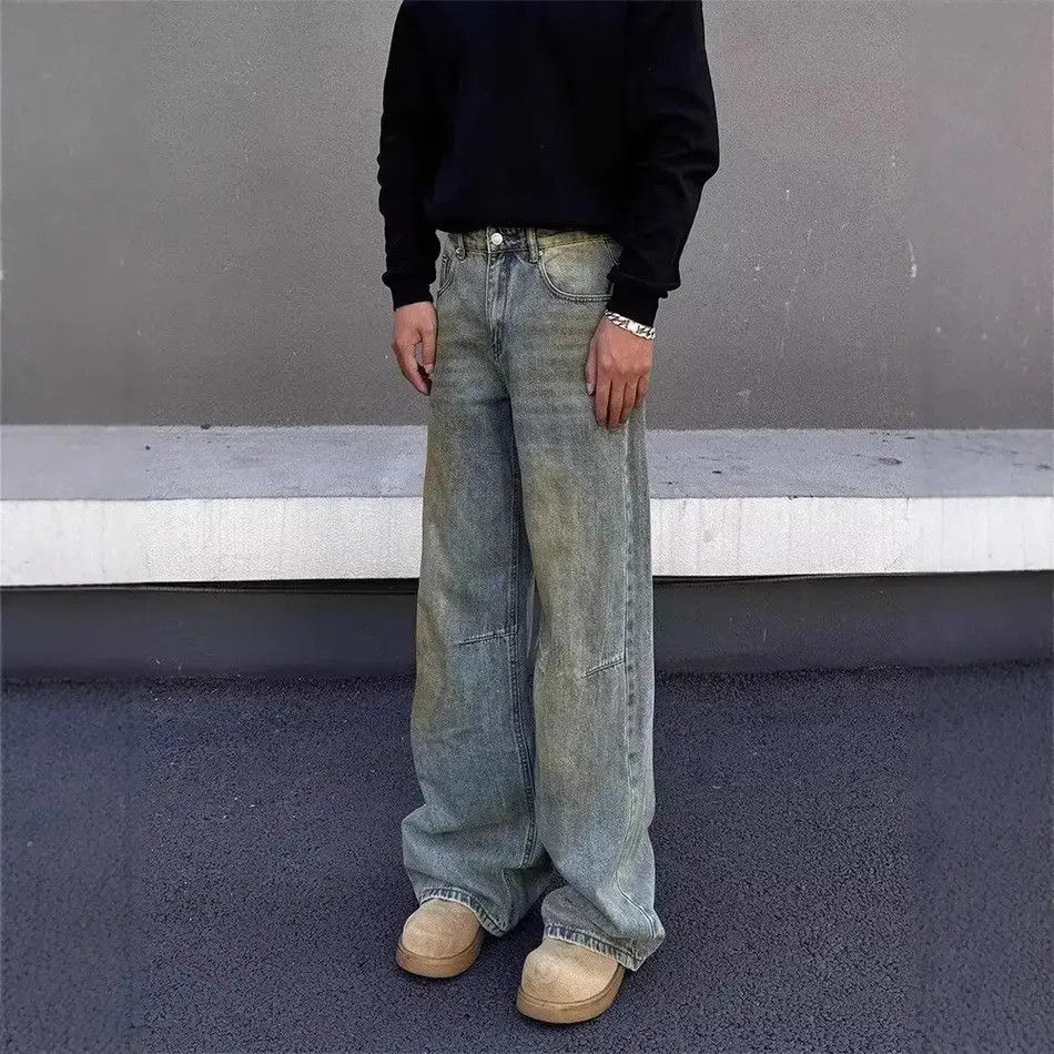 Japanese Brand Retro loose straight leg dirty dyed jeans Size US 32 / EU 48 - 2 Thumbnail