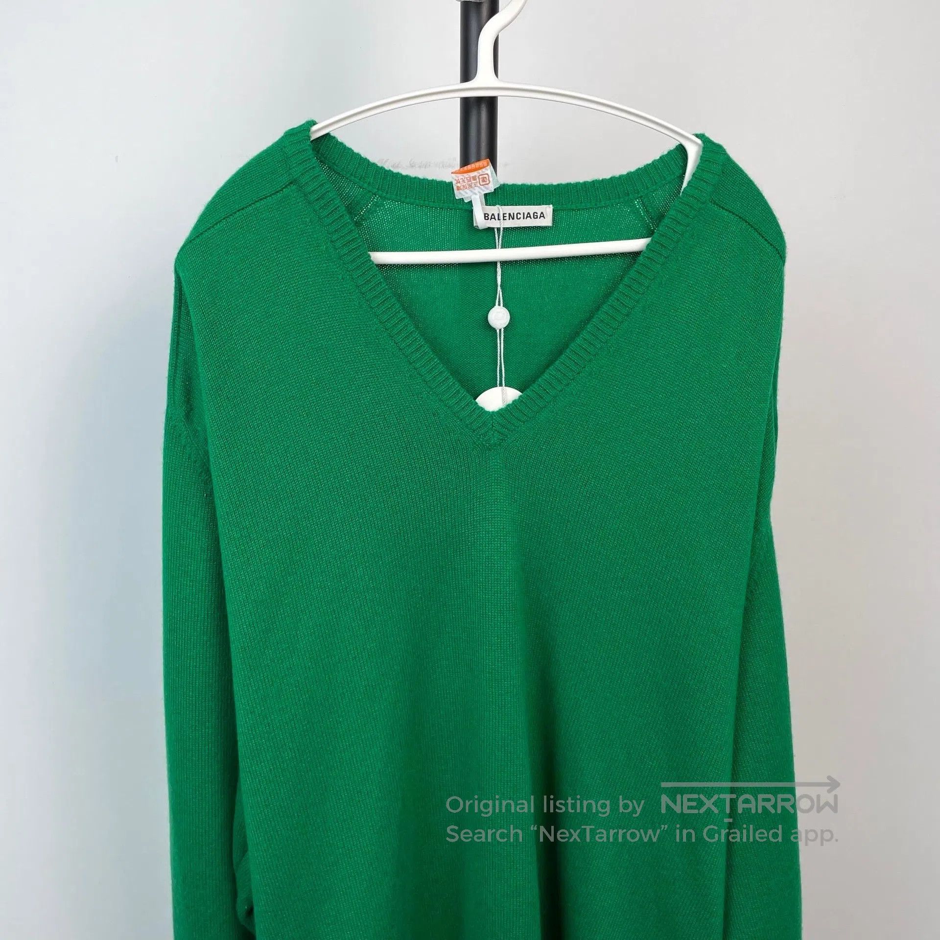 Balenciaga Balenciaga Green V-Neck Long Sleeve Knit Sweater| Size XS / US 0-2 / IT 36-38 - 2 Thumbnail