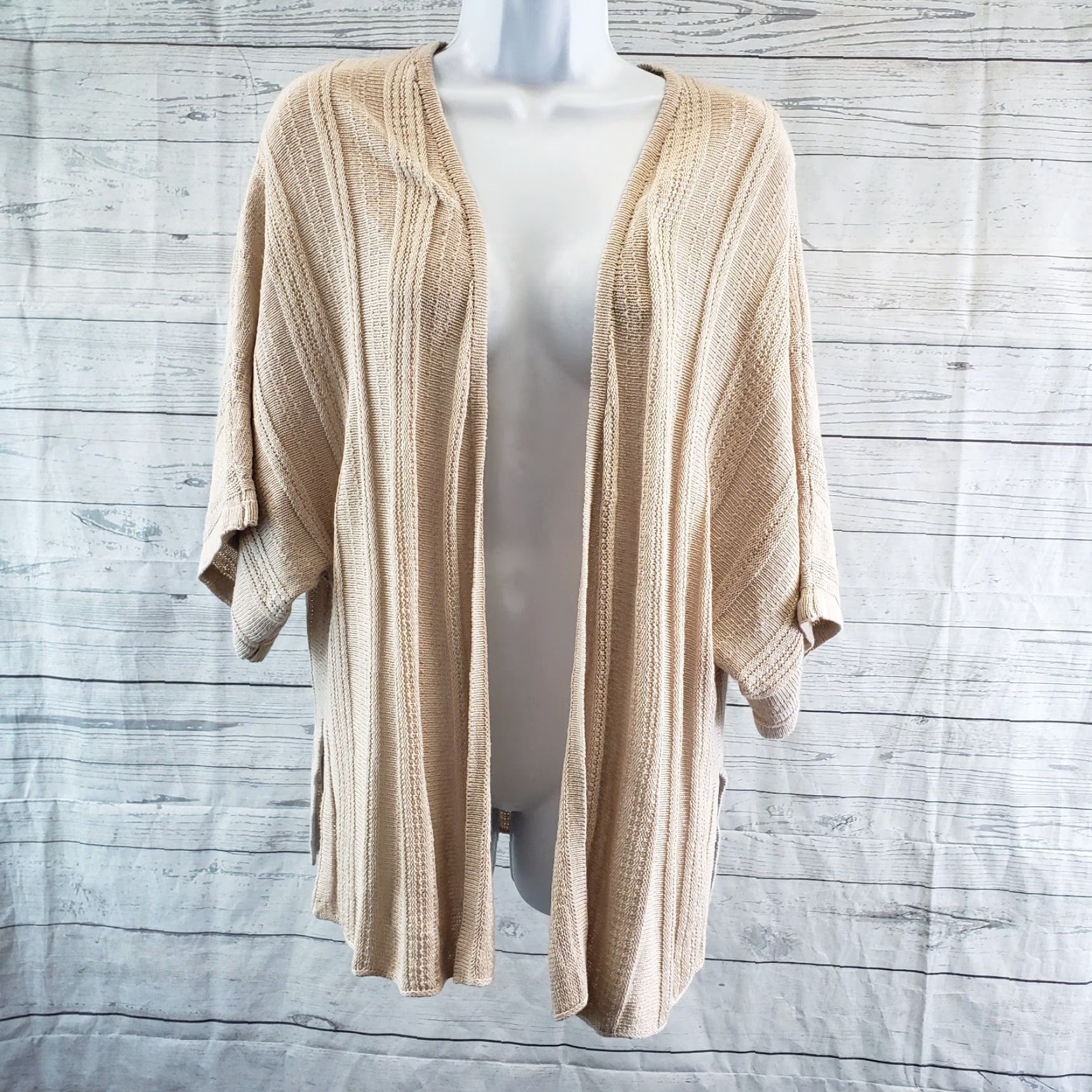 Joie VINTAGE Joie Womens Cardigan Open Front Sz M Beige Linen Blend Knit Shirt Womens M Beige Cardigan Size M / US 6-8 / IT 42-44 - 2 Thumbnail