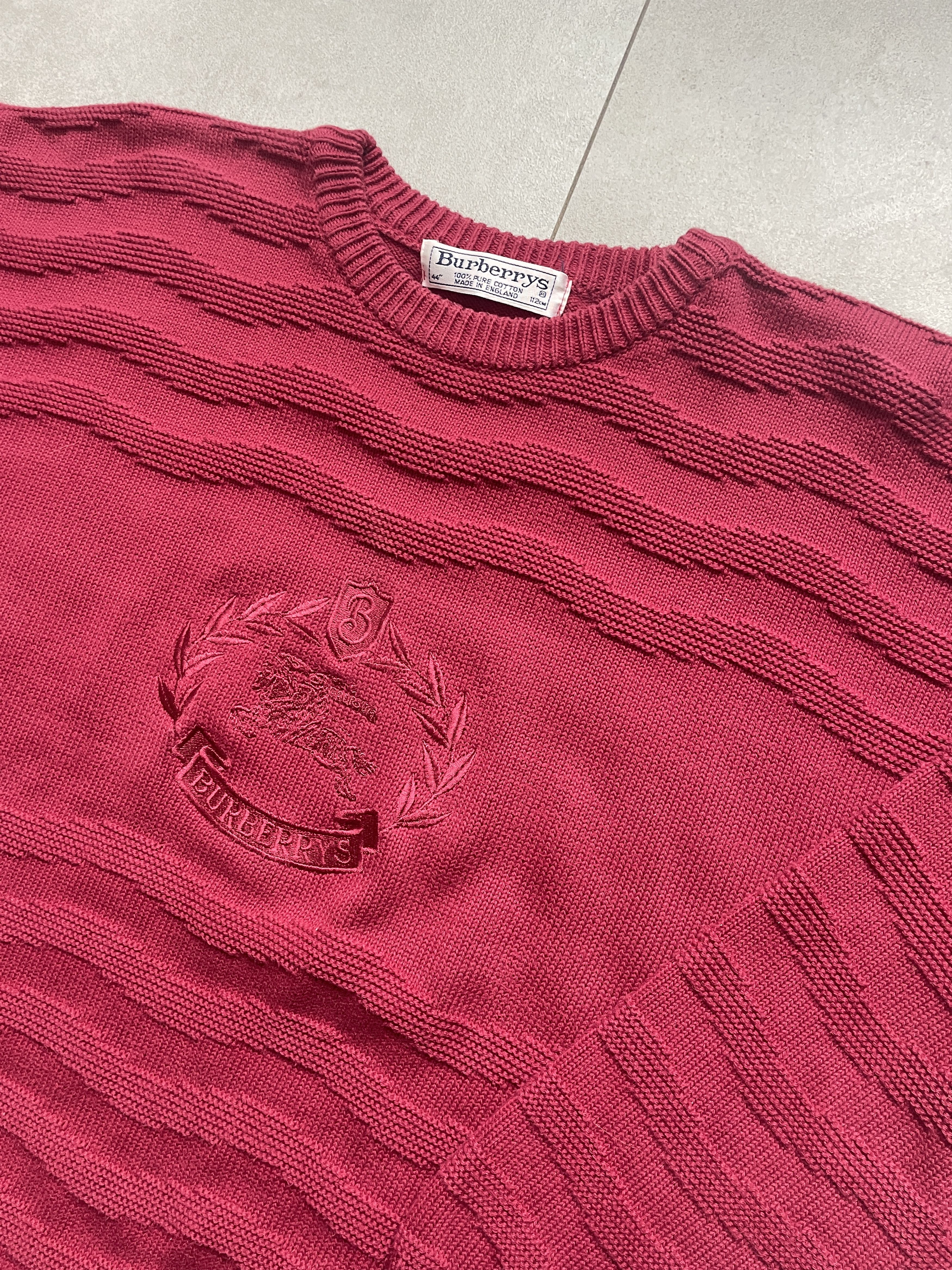 Burberry VINTAGE BURBERRYS OLD MONEY BURGUNDY PINK BOXY SWEATER Size US XL / EU 56 / 4 - 1 Thumbnail