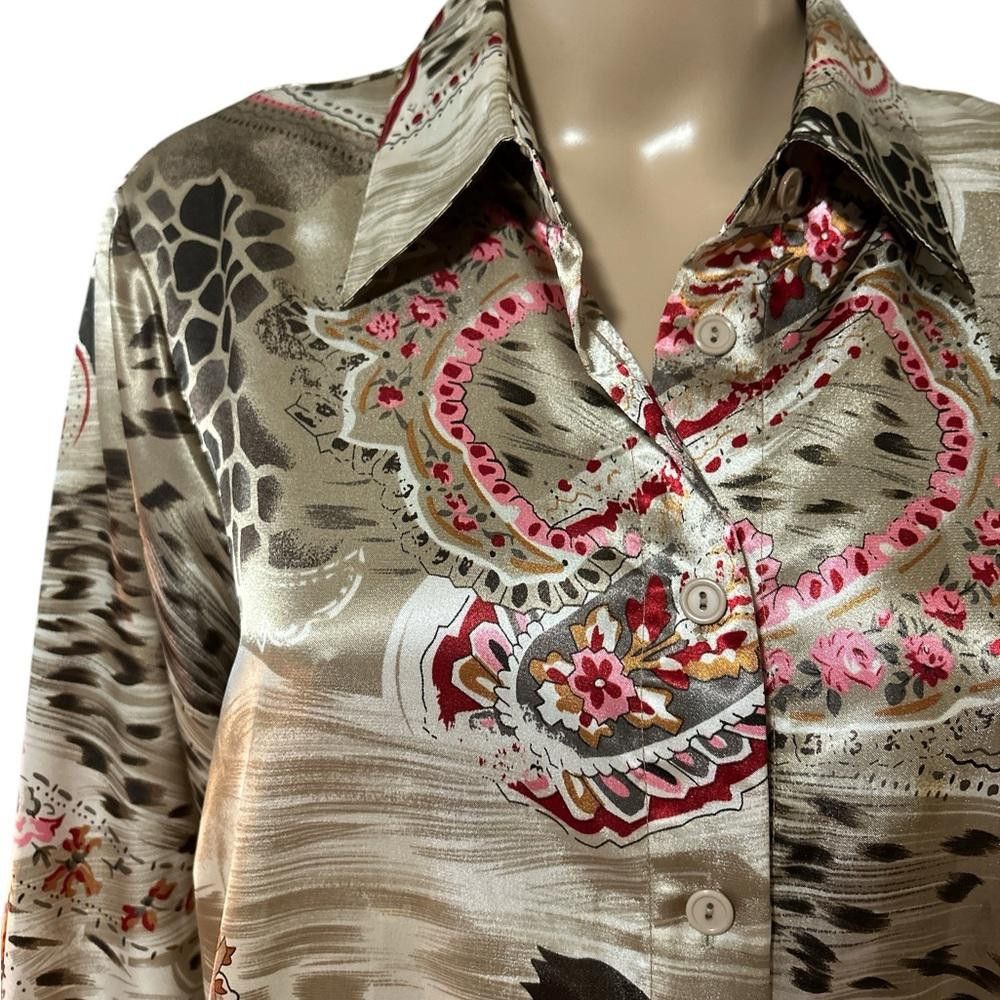 Designer Elegant Silk-Blend Printed Blouse with Detailed Patterns Size XL / US 12-14 / IT 48-50 - 4 Thumbnail