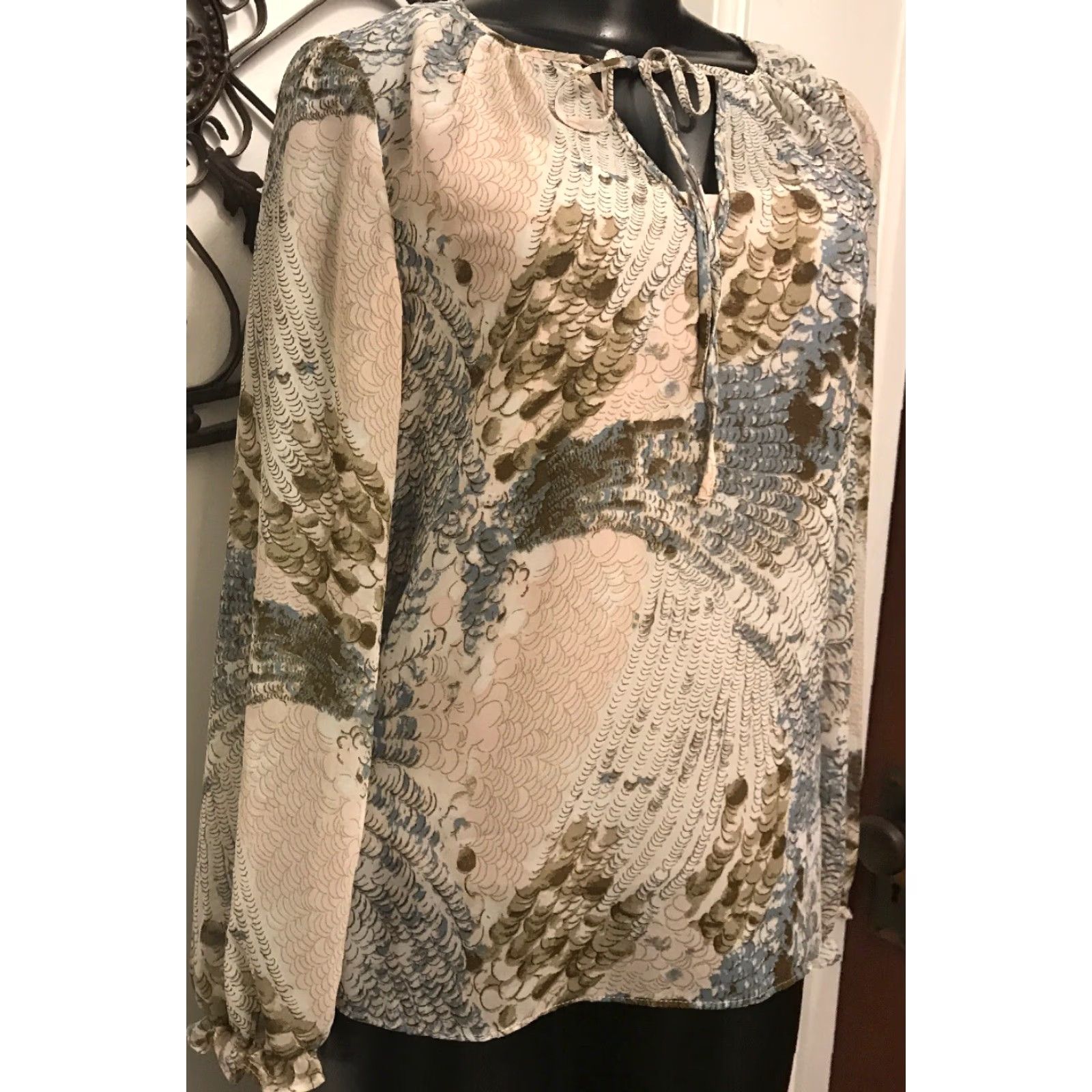 Vintage XS Context Sheer Blouse Cami Tan Blue Womens Camisole Peasant Pullover 100% Polyester Dress? Size XS / US 0-2 / IT 36-38 - 5 Thumbnail