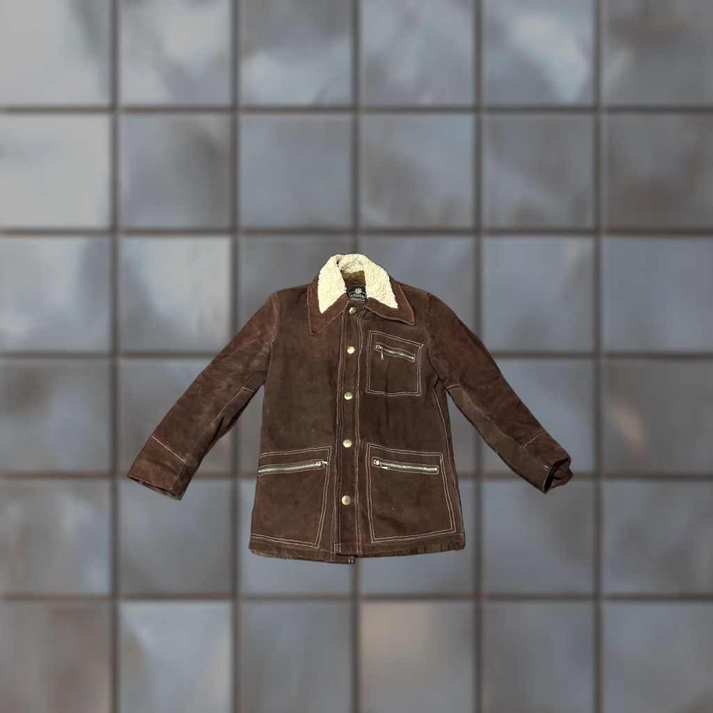 Vintage VINTAGE Cooper Suede Leather Sherpa Lined Western Jacket Coat 36 Brown 70s Mens Bomber Coat Size US XXS / EU 40 - 1 Thumbnail