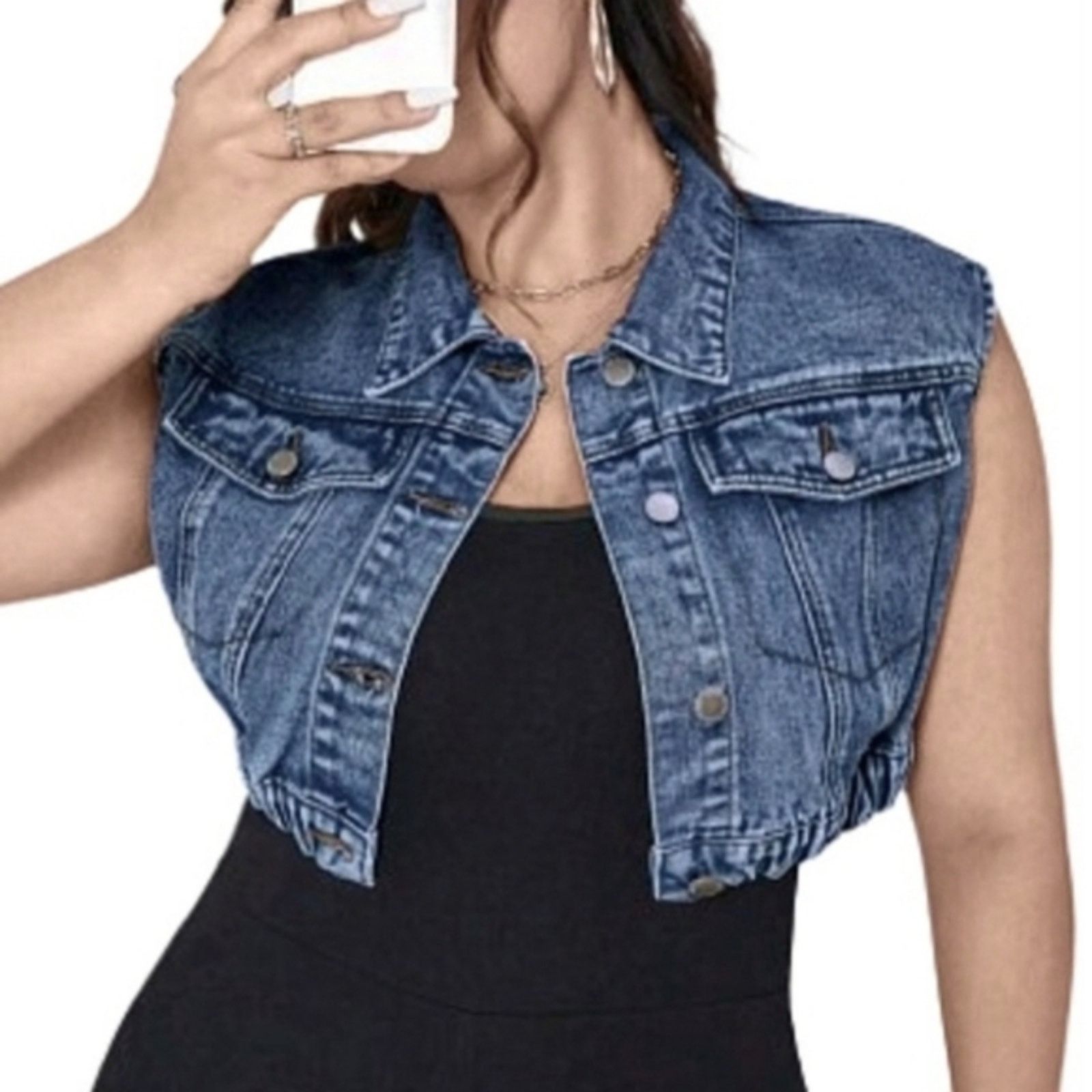 Shein DISTRESSED ☆ MED. BLUE DENIM ☆ CROPPED VEST ☆ 4x ☆ NWT Size 4XL / US 24-26 - 2 Thumbnail