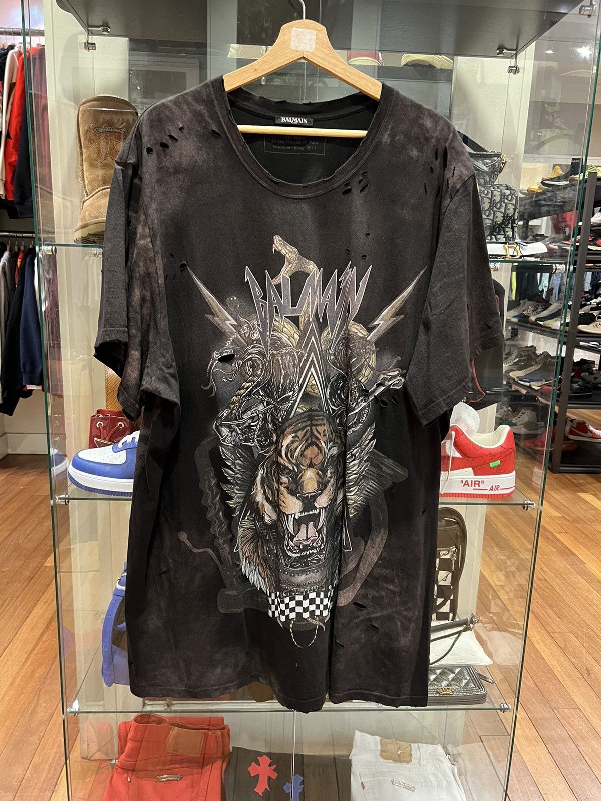 Balmain Balmain 2017 Black distressed tiger & snake shirt Size US XXL / EU 58 / 5 - 1 Thumbnail