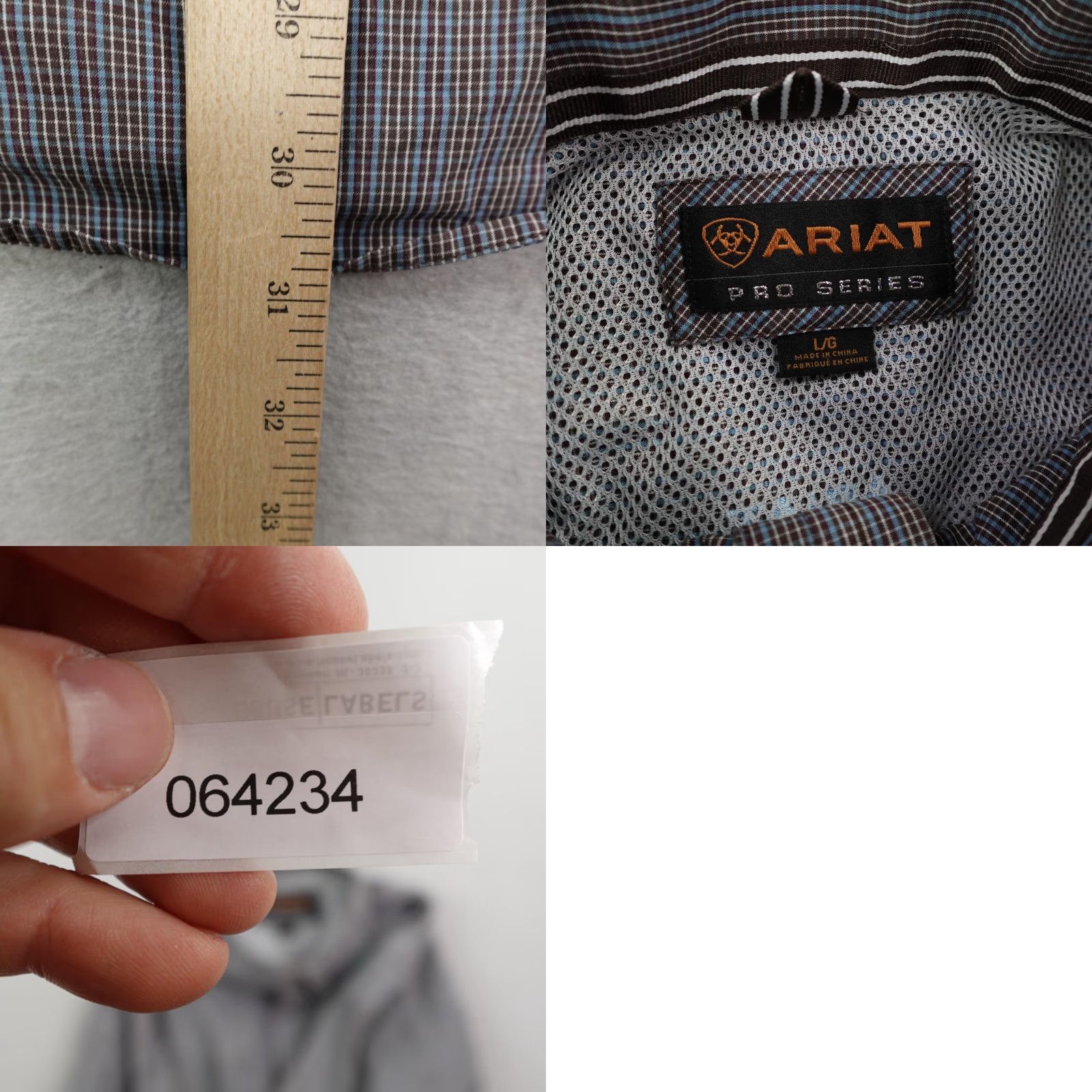Ariat Ariat Pro Series Shirt Mens Large Brown Blue Plaid Button Down Western Rodeo Size US L / EU 52-54 / 3 - 8 Thumbnail
