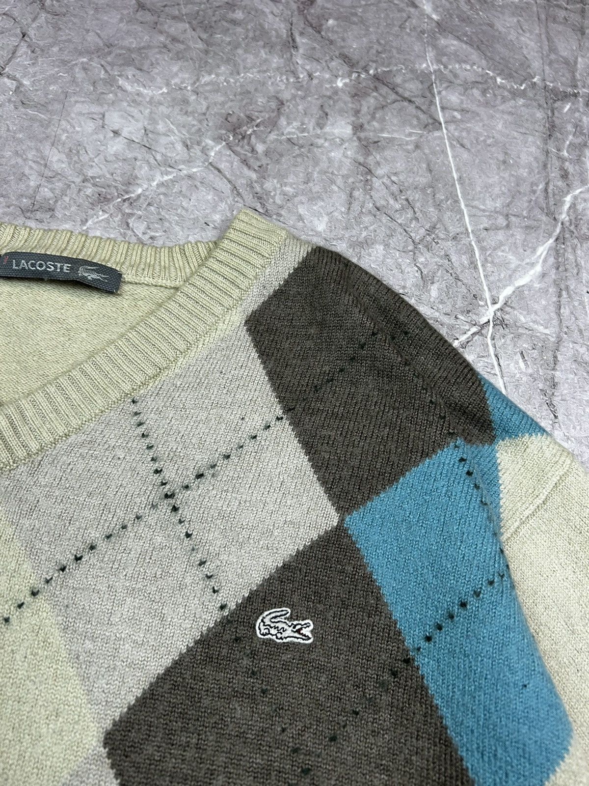 Lacoste × Vintage Vintage 90s Lacoste France wool Knit V neck Sweater Size US XL / EU 56 / 4 - 4 Thumbnail