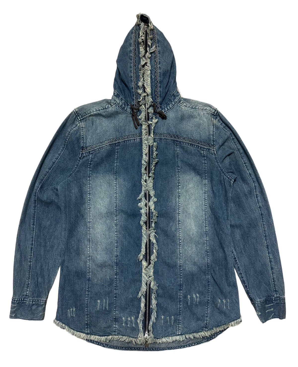 image of Semantic Design Cut Distressed Denim Hoodie in Blue, Men's (Size Medium)