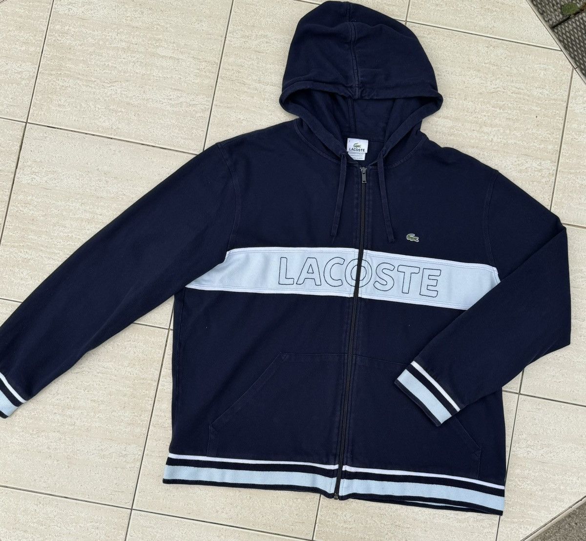 Lacoste × Vintage Vintage Lacoste Big Logo Embroidered Zip Hoodie Sweatshirt Size US L / EU 52-54 / 3 - 2 Thumbnail