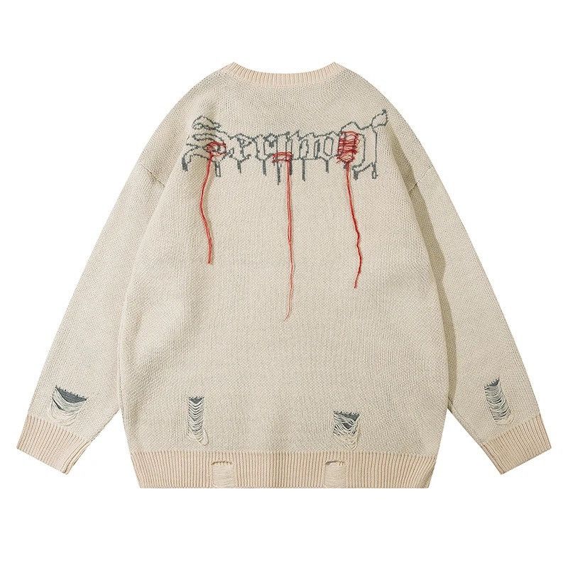 Japanese Brand × Vintage Skull print sweater knitted oversize pullover with holes Size US M / EU 48-50 / 2 - 2 Thumbnail