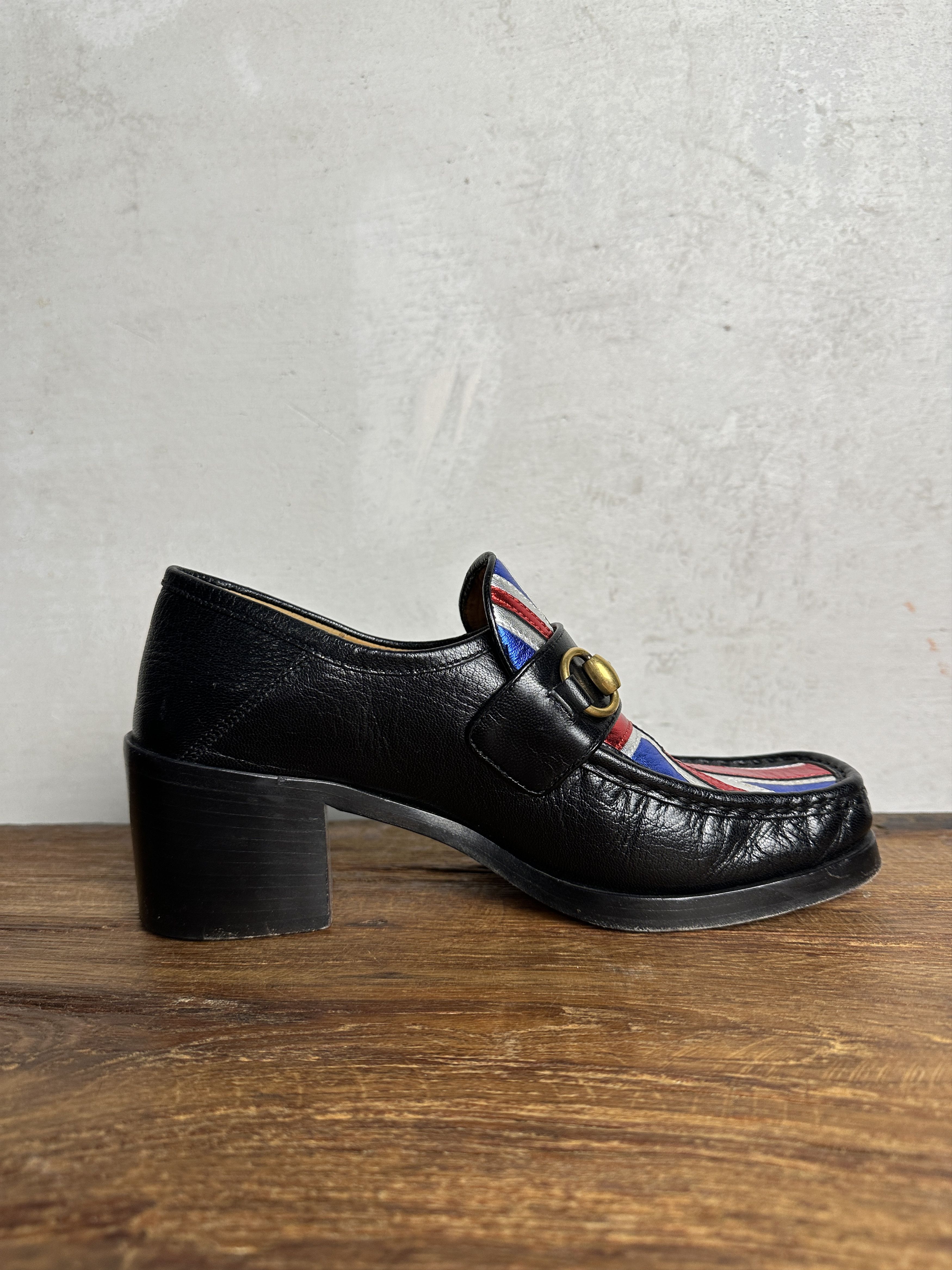 Gucci Gucci Resort 17 Black Leather Union Jack Horsebit Heel Pumps Size US 8 / IT 38 - 7 Thumbnail