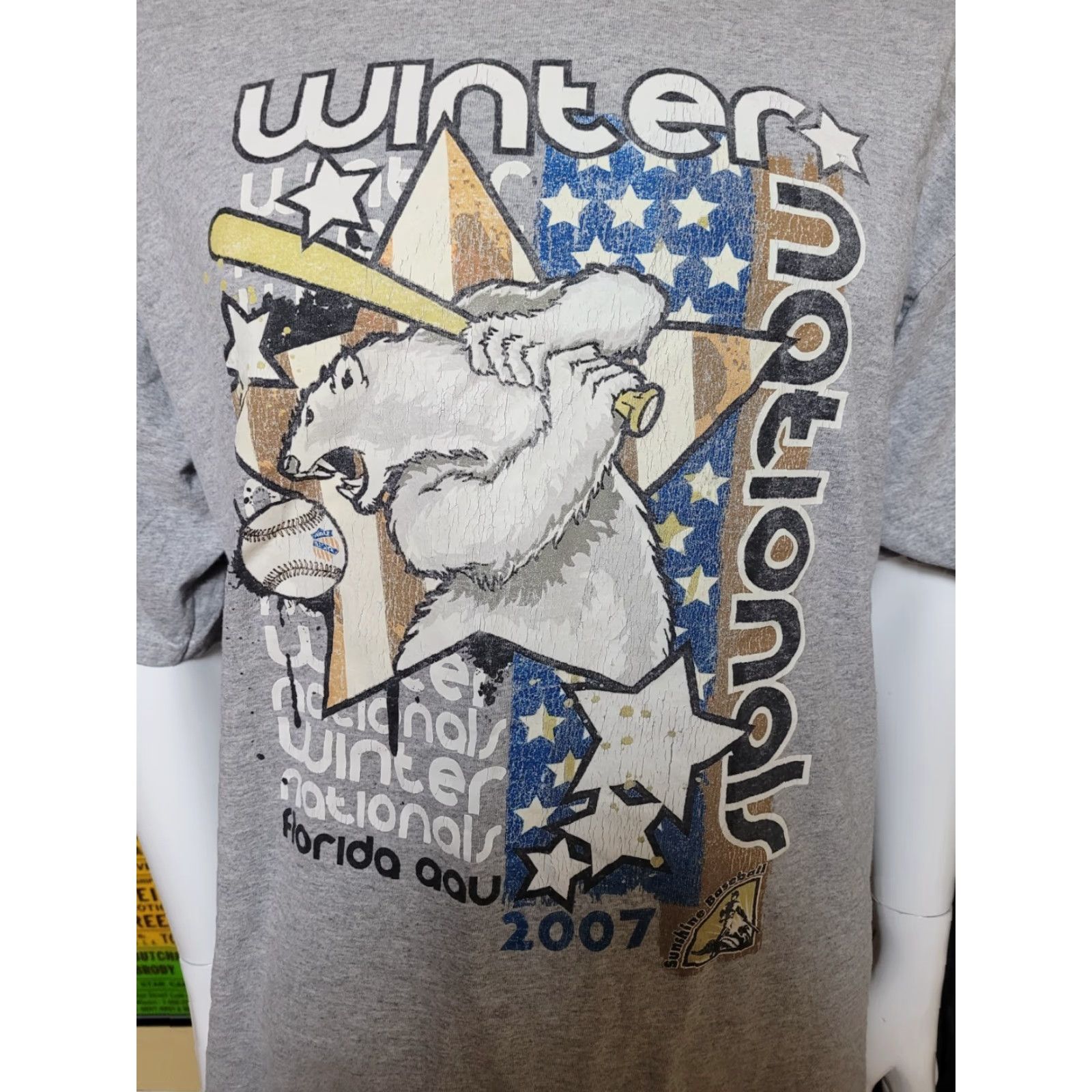Gildan VTG 2007 Winter Nationals Florida AAU Baseball T Shirt XL Team List Gildan Men Gray Cotton Blend Short Sleeve Crew Neck Graphic Tee Baseball Shirt Size US XL / EU 56 / 4 - 2 Thumbnail