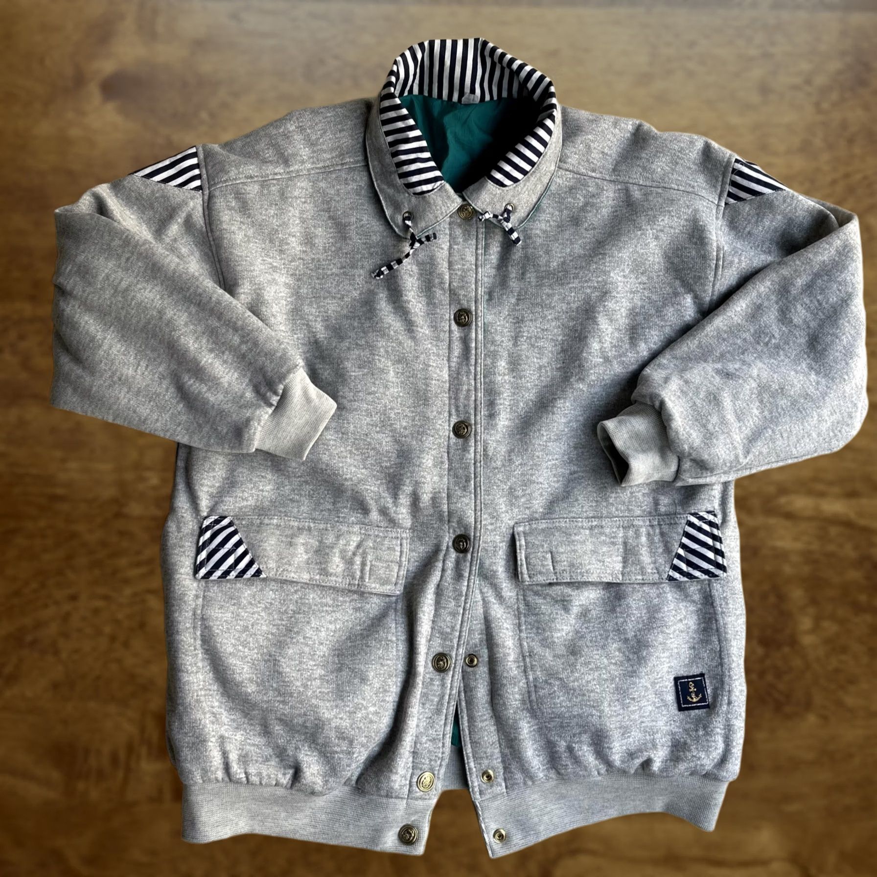 Nautica Vintage Nautical Anchor Bomber Jacket Mens L Gray Knit Striped Collar Pockets Reversible Size US L / EU 52-54 / 3 - 1 Thumbnail