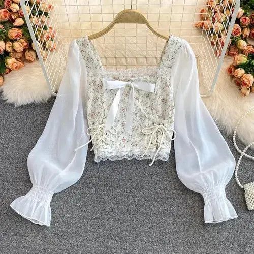 Japanese Brand YuooMuoo Ins Fashion Floral Print Mesh Patchwork Size ONE SIZE - 5 Thumbnail