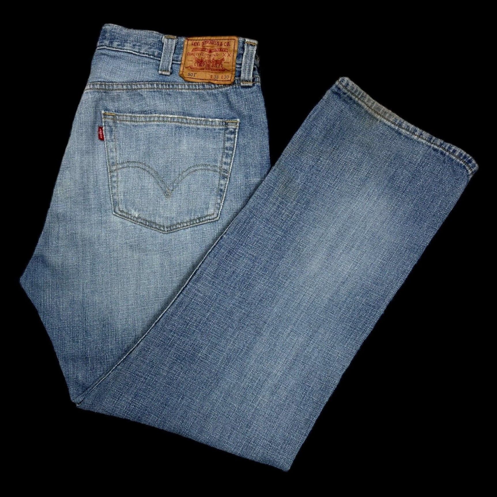 VINTAGE Levi's 501 Mens Straight Leg Jeans 38x30 Light Blue Distressed Denim 90s
