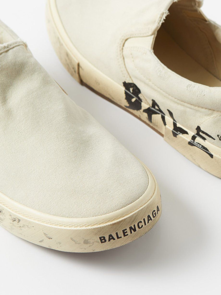 Balenciaga o1s1wg111124 Paris Slip On Graffiti Sneakers in Light Beige Size US 10 / EU 43 - 6 Thumbnail