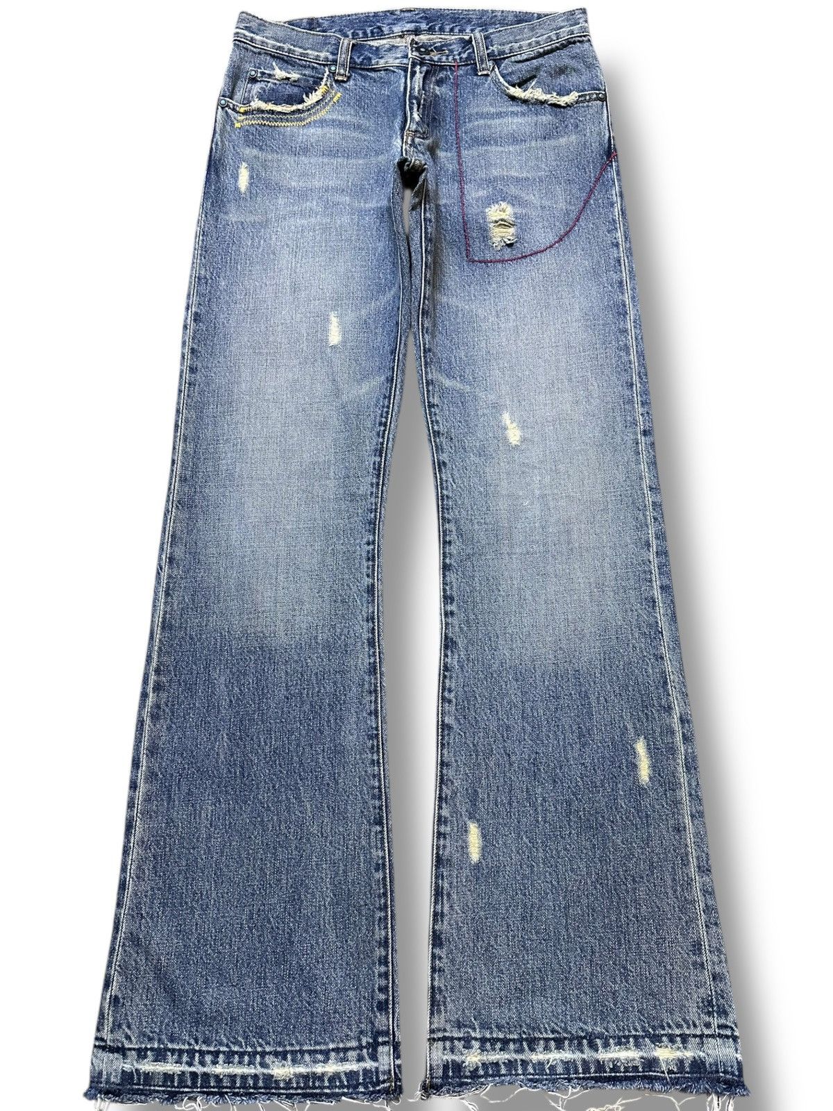 Vintage Coats Of Arms Famock Flare Grunge Distressed Denim