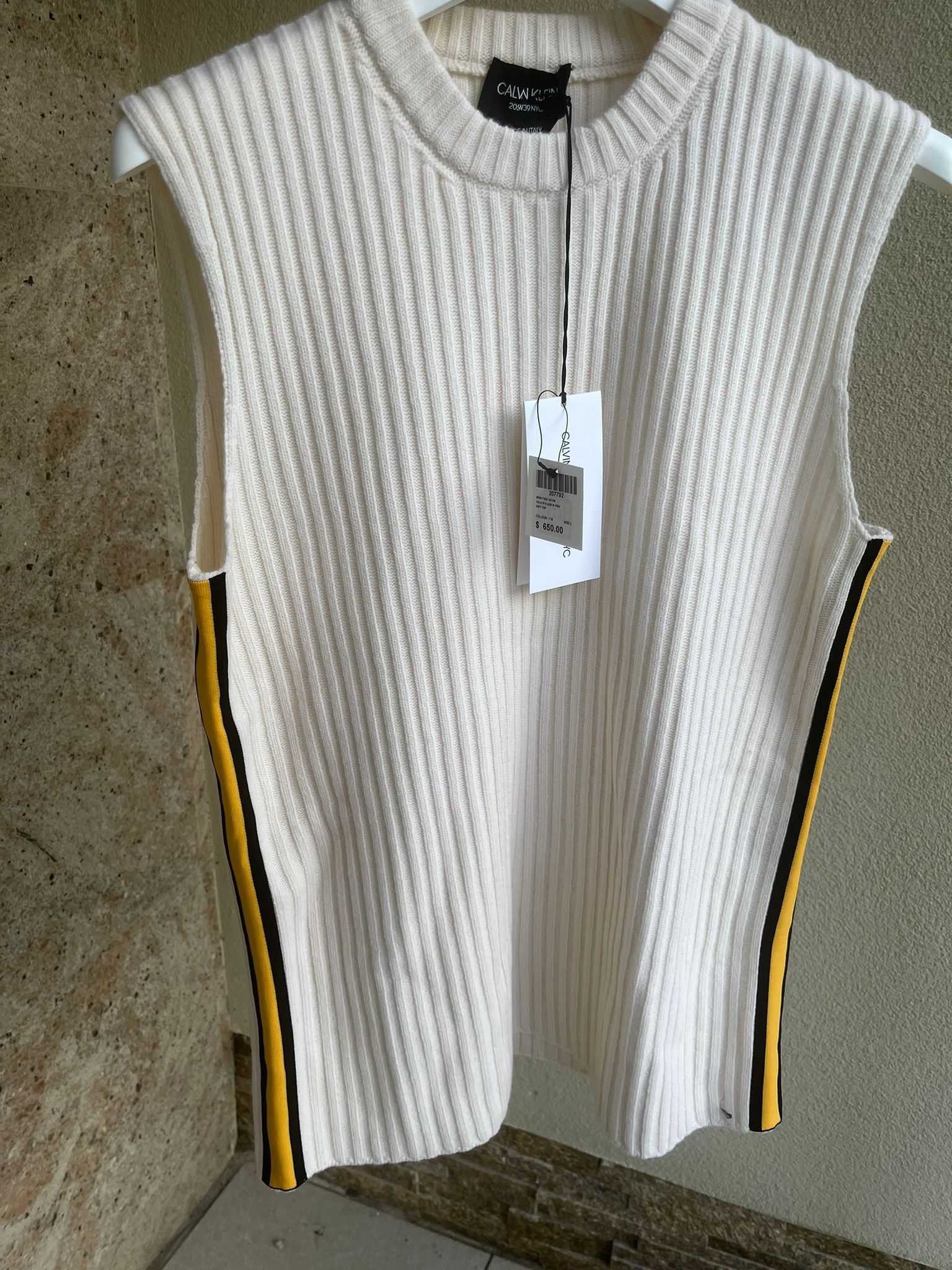 Calvin Klein 205W39NYC × Raf Simons Ribbed Sleeveless Sweater With Tape in Ivory Size US L / EU 52-54 / 3 - 3 Thumbnail