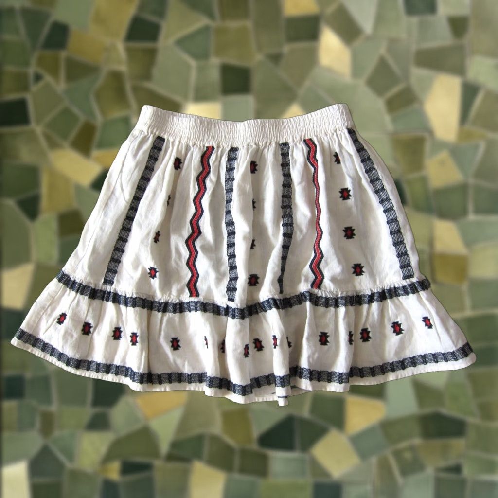 Ann Taylor Ann Taylor Loft Skirt Women S Ivory Peasant Linen Cotton Embroidered Short Small Size 28" / US 6 / IT 42 - 1 Thumbnail