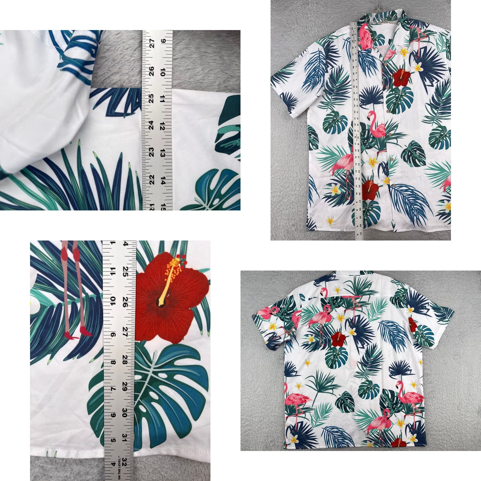 Vintage Hawaiian Shirt Unbranded Button-Up Floral White Blue Pink Flamingo Leaf Polyester XL Adult Mens Shirt Set Size US XL / EU 56 / 4 - 8 Thumbnail