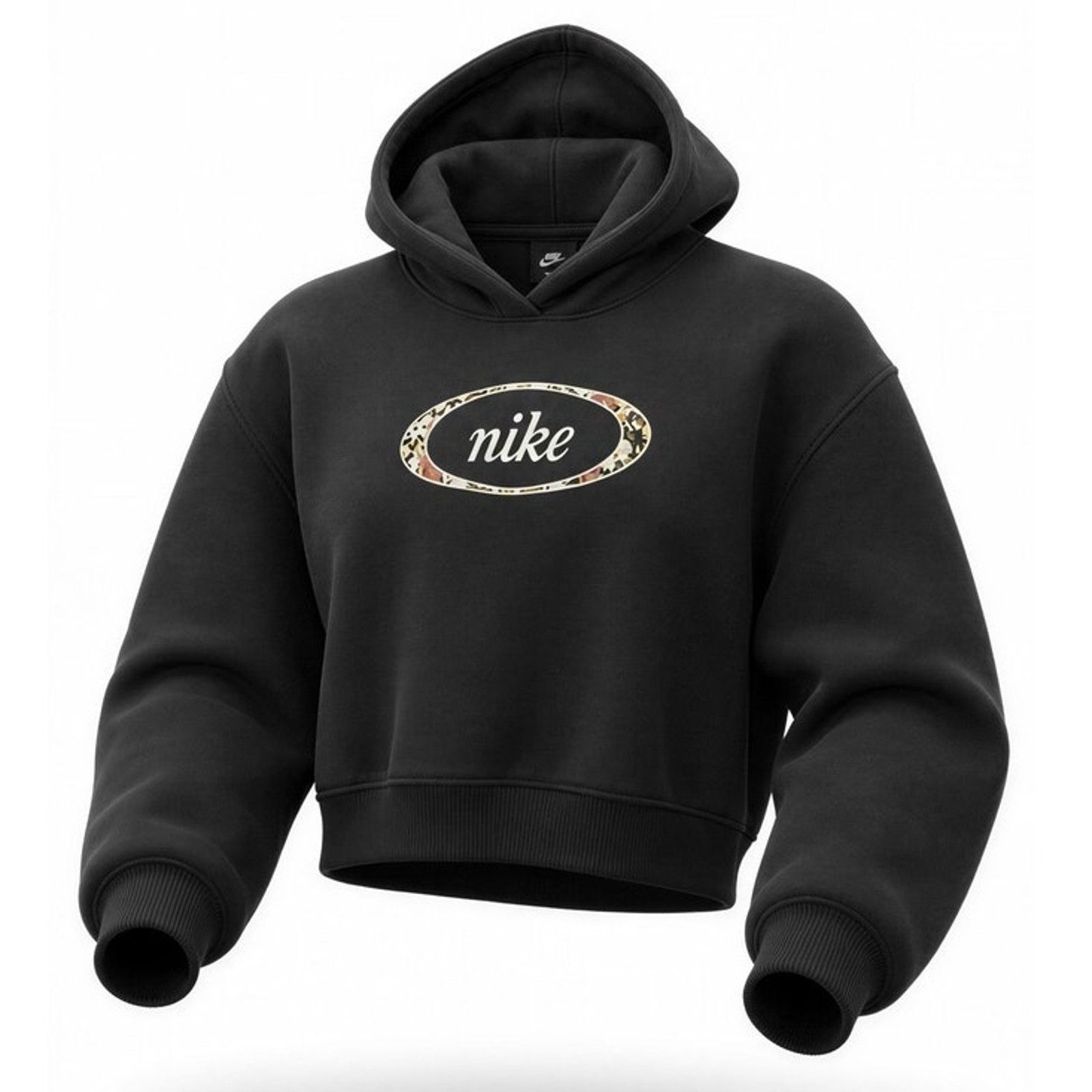 Nike Nike Womens Cropped Pullover Hoodie Black Oval Script Logo Size XS / US 0-2 / IT 36-38 - 1 Thumbnail