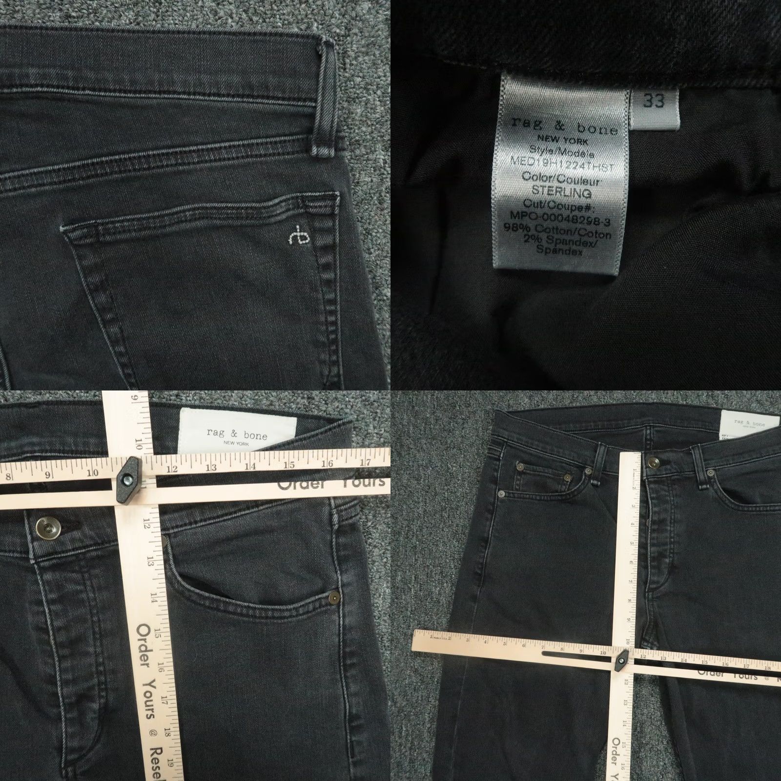 Rag & Bone rag & bone Jeans Mens 33x33 Black Fit Extra-Slim Button Fly Denim Straight 5-Pocket Stretch Winter Spring Fall Summer Mens Size US 33 - 8 Thumbnail
