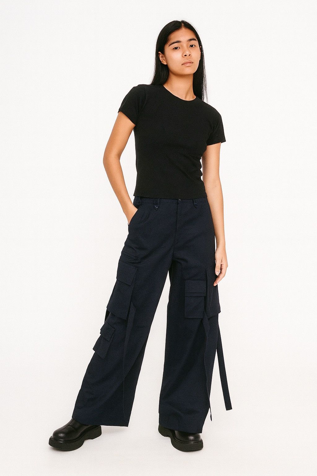Tornado Mart Tornado Mart Rayon Black Utility Wide leg Cargo Pants Size US 34 / EU 50 - 2 Thumbnail