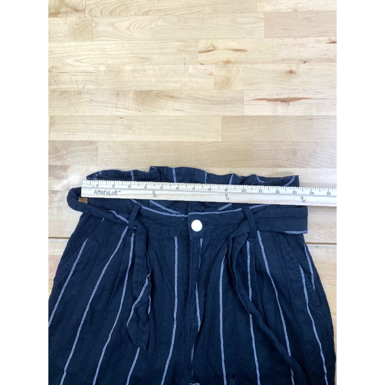 Vintage WHO WHAT WEAR Pants Womens 2 Black Pinstrip High Waist Casual Belted Tapered Ankle City Preppy Mens? No—Women Size 26" / US 2 / IT 38 - 6 Thumbnail