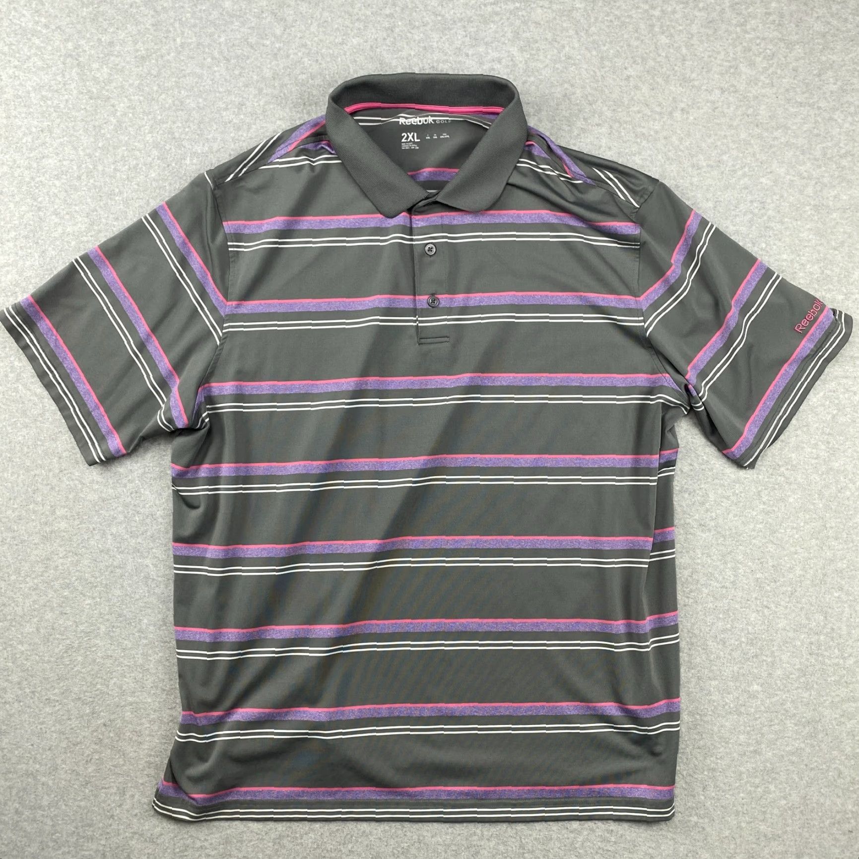Reebok VINTAGE Reebok Polo Shirt Mens 2XL Gray Striped Short Sleeve Pullover Golf Shirt Size US XXL / EU 58 / 5 - 2 Thumbnail