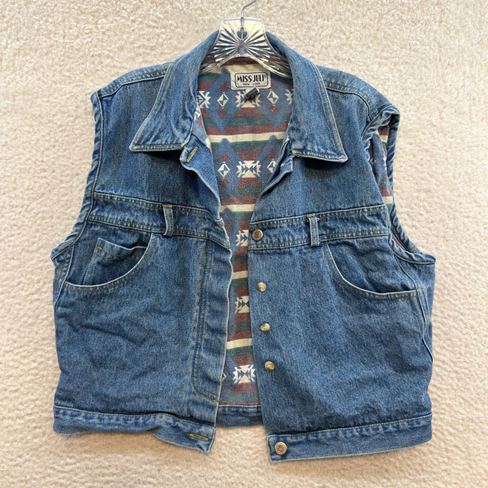 Native VINTAGE 90s Denim Vest Large Womens Western Southwestern Aztec Navajo Native Vest denim blue Miss Juli Vintage Size L / US 10 / IT 46 - 2 Thumbnail