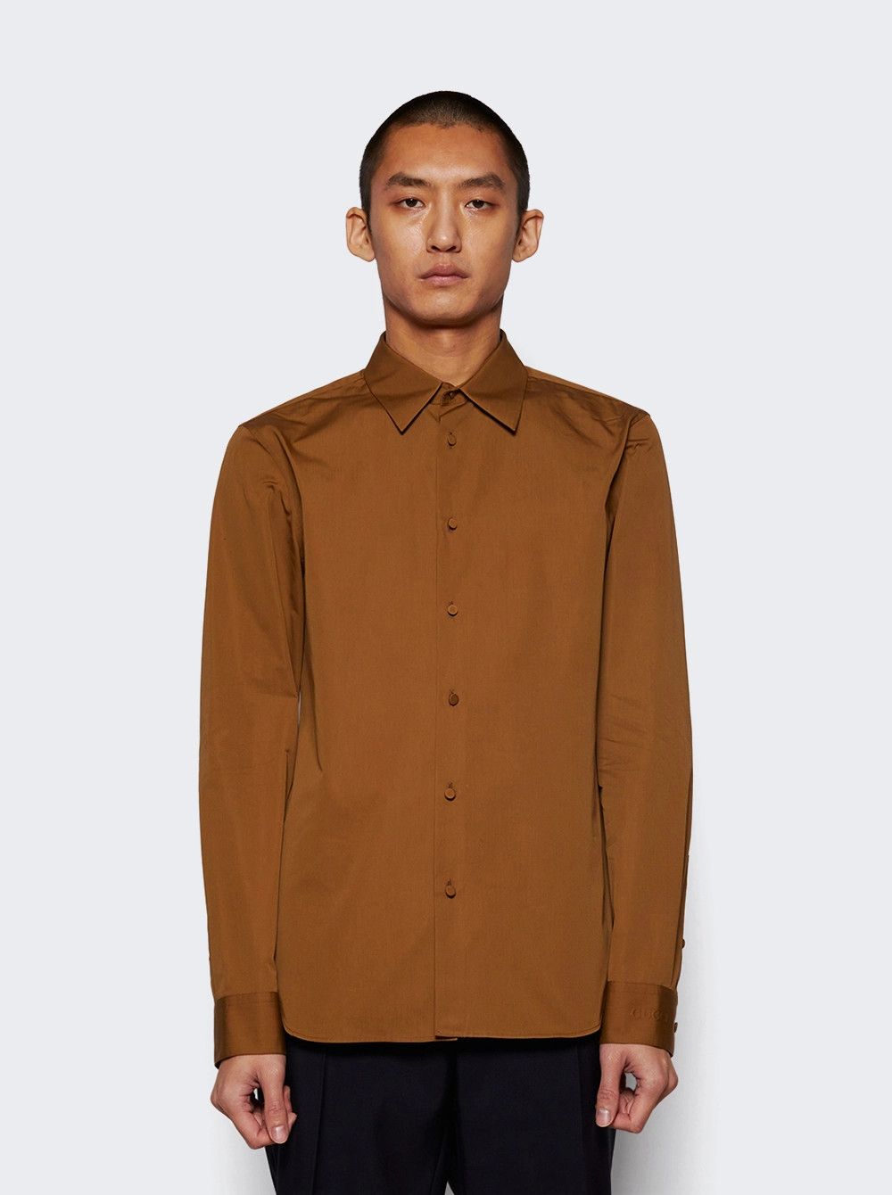 Gucci o1loc1c0326 797217 Heavy Cotton Poplin Shirt in Brown Size US M / EU 48-50 / 2 - 3 Thumbnail