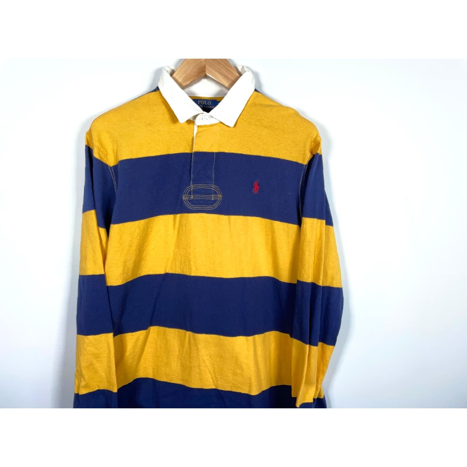 Polo Ralph Lauren Polo Ralph Lauren Rugby Shirt Men's 2XL Yellow Blue Stripe Custom Slim Fit Size US XXL / EU 58 / 5 - 4 Thumbnail