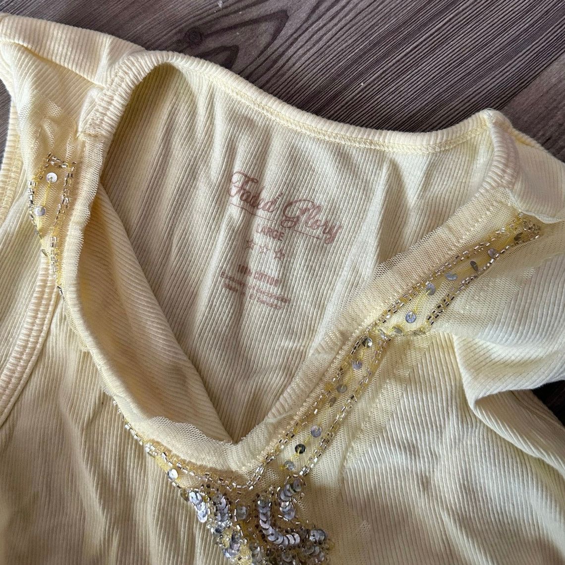 Faded Glory faded glory yellow beaded ribbed tank top Size L / US 10 / IT 46 - 3 Thumbnail