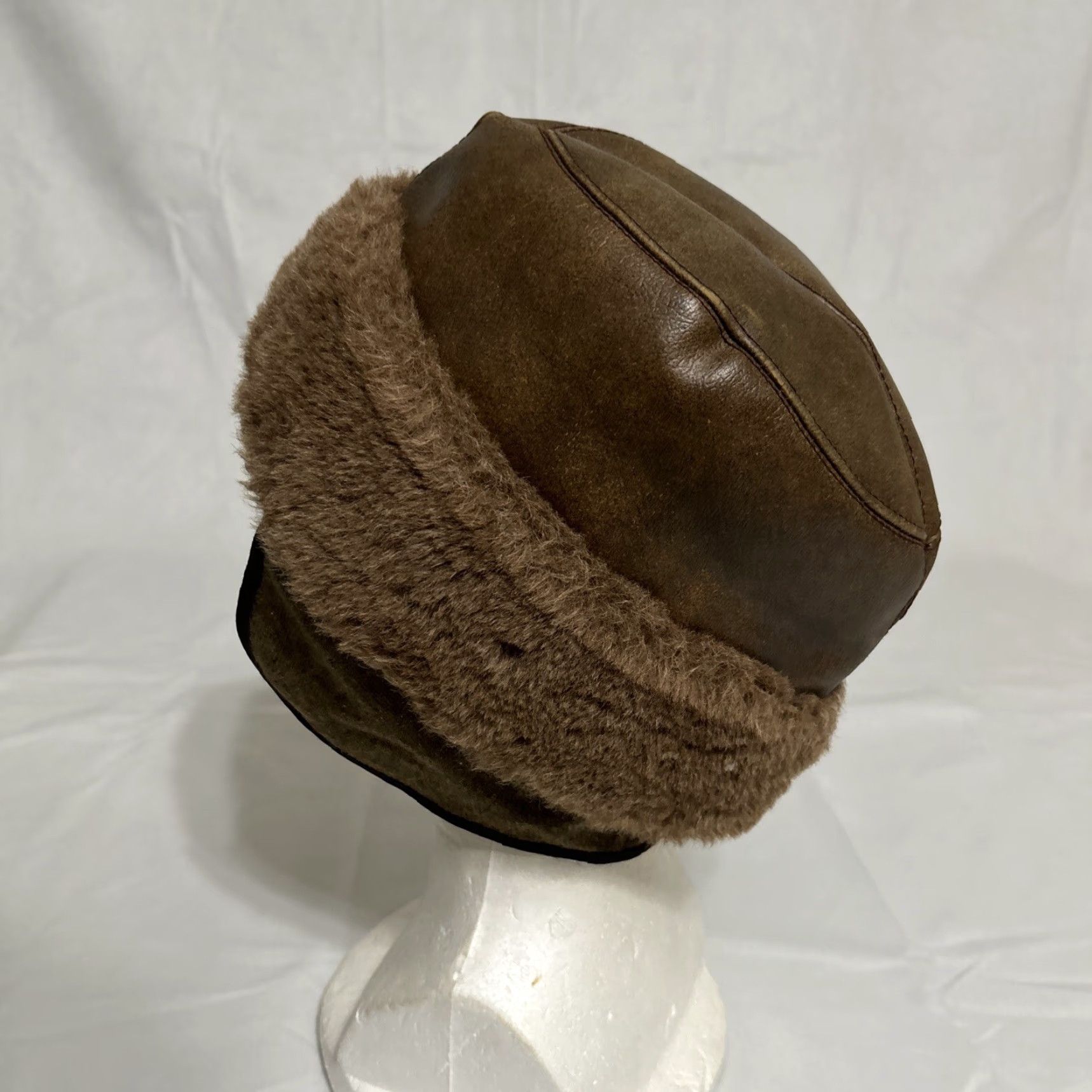 Vintage VINTAGE Cossack Winter Hat Leather Fur lined Ear Flaps Brown Men One Size Brown Size ONE SIZE - 5 Thumbnail